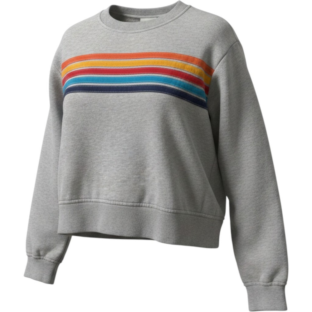 Vanilla Star Womens XS Gray Rainbow Stripe Cropped Sweatshirt Retro Pullover
